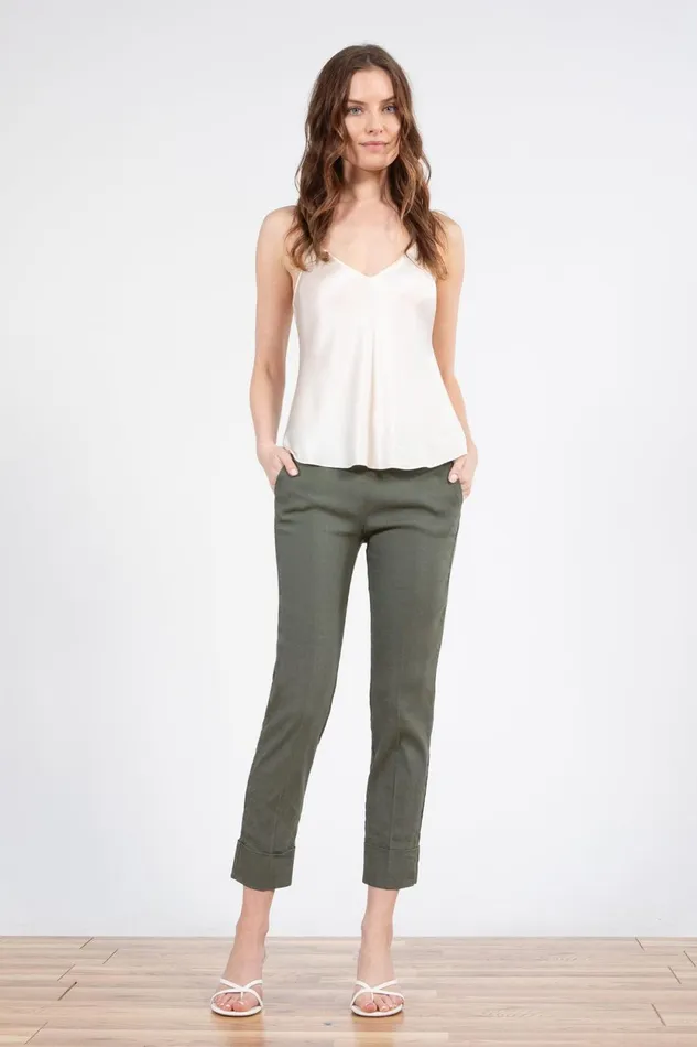 Avenue Montaigne BEN Linen Olive Green Women Pants
