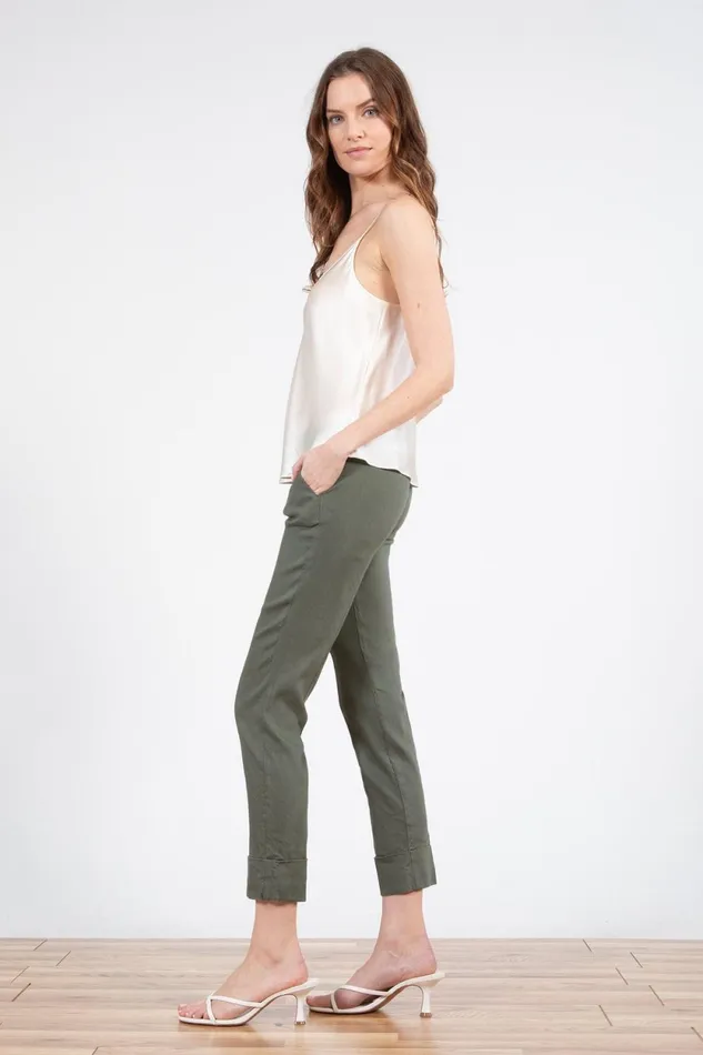 Avenue Montaigne BEN Linen Olive Green Women Pants