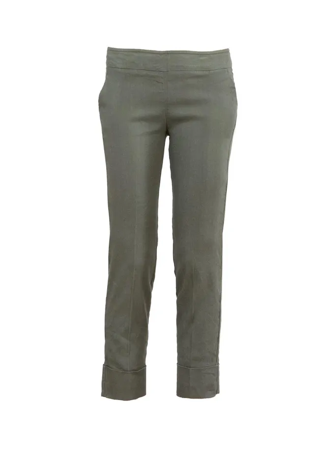 Avenue Montaigne BEN Linen Olive Green Women Pants