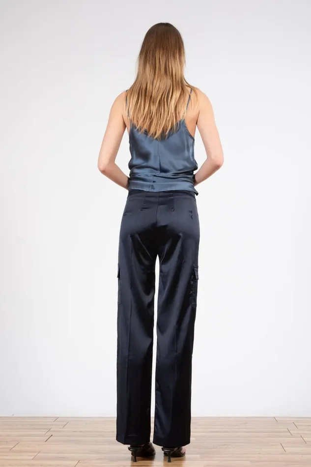 Avenue Montaigne ECLIPSE Satin Navy Women Pants