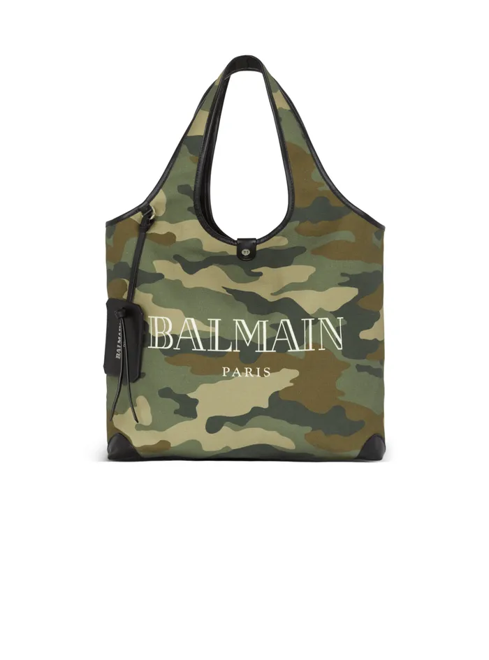 BArmy Grocery Bag In Camouflage Print Canvas Khaki Men Balmain Bags And Backpacks