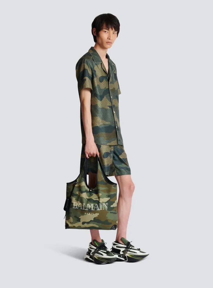 BArmy Grocery Bag In Camouflage Print Canvas Khaki Men Balmain Bags And Backpacks