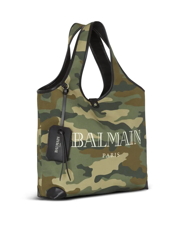BArmy Grocery Bag In Camouflage Print Canvas Khaki Men Balmain Bags And Backpacks