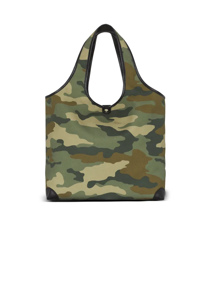BArmy Grocery Bag In Camouflage Print Canvas Khaki Men Balmain Bags And Backpacks