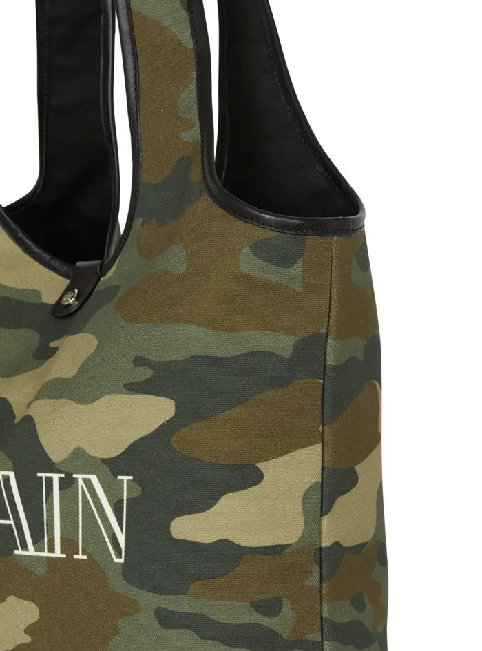 BArmy Grocery Bag In Camouflage Print Canvas Khaki Men Balmain Bags And Backpacks