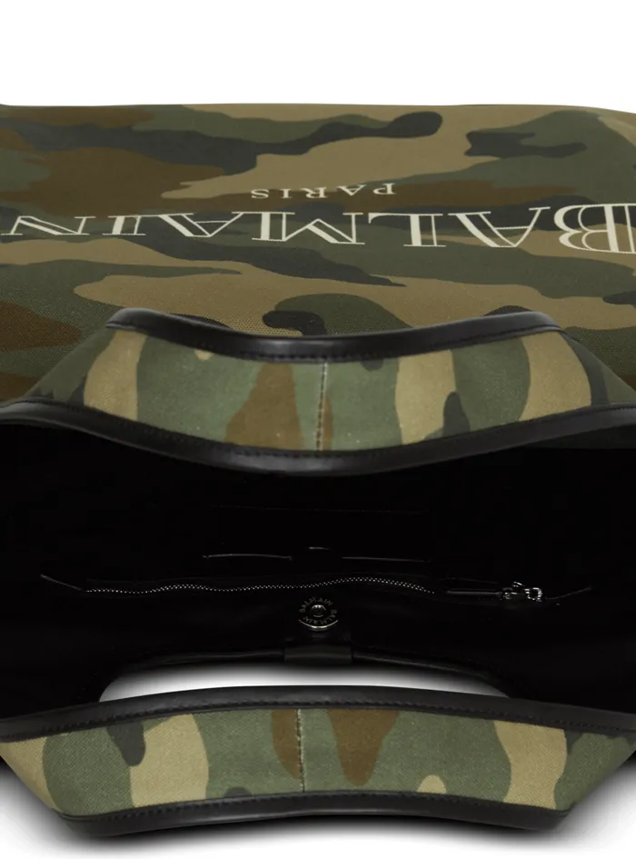 BArmy Grocery Bag In Camouflage Print Canvas Khaki Men Balmain Bags And Backpacks