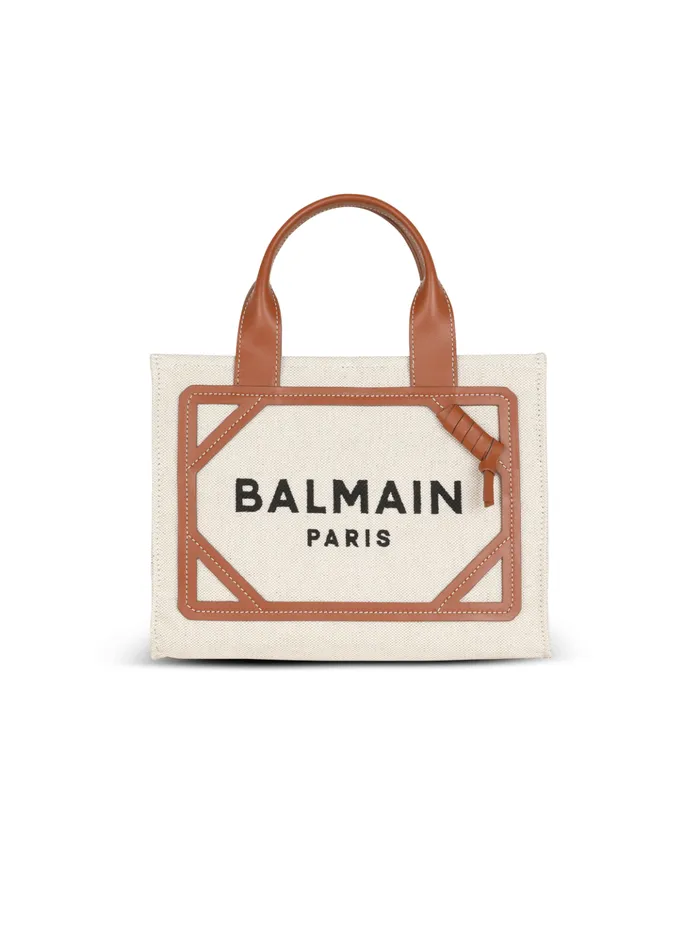 BArmy Small Tote Bag In Canvas And Leather Beige Women Balmain Handbags