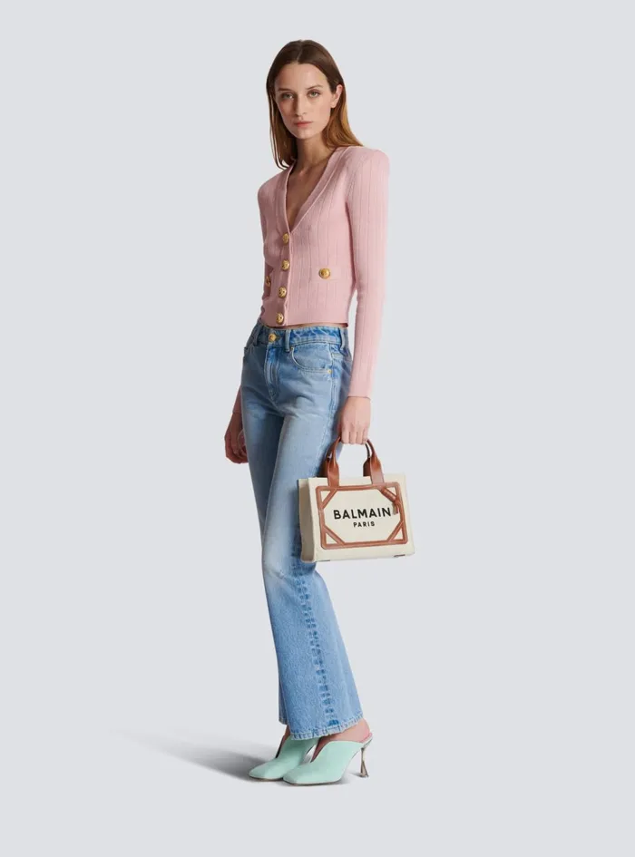 BArmy Small Tote Bag In Canvas And Leather Beige Women Balmain Handbags