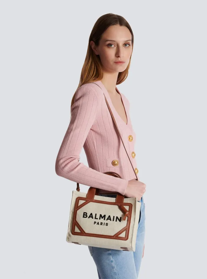 BArmy Small Tote Bag In Canvas And Leather Beige Women Balmain Handbags