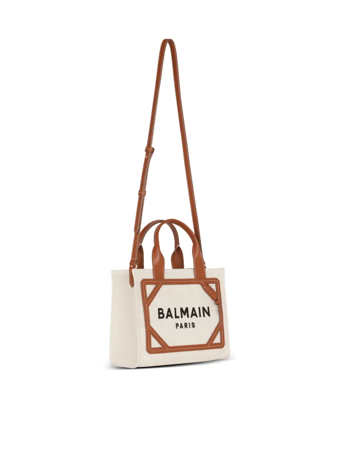 BArmy Small Tote Bag In Canvas And Leather Beige Women Balmain Handbags