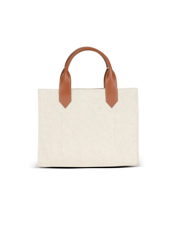 BArmy Small Tote Bag In Canvas And Leather Beige Women Balmain Handbags