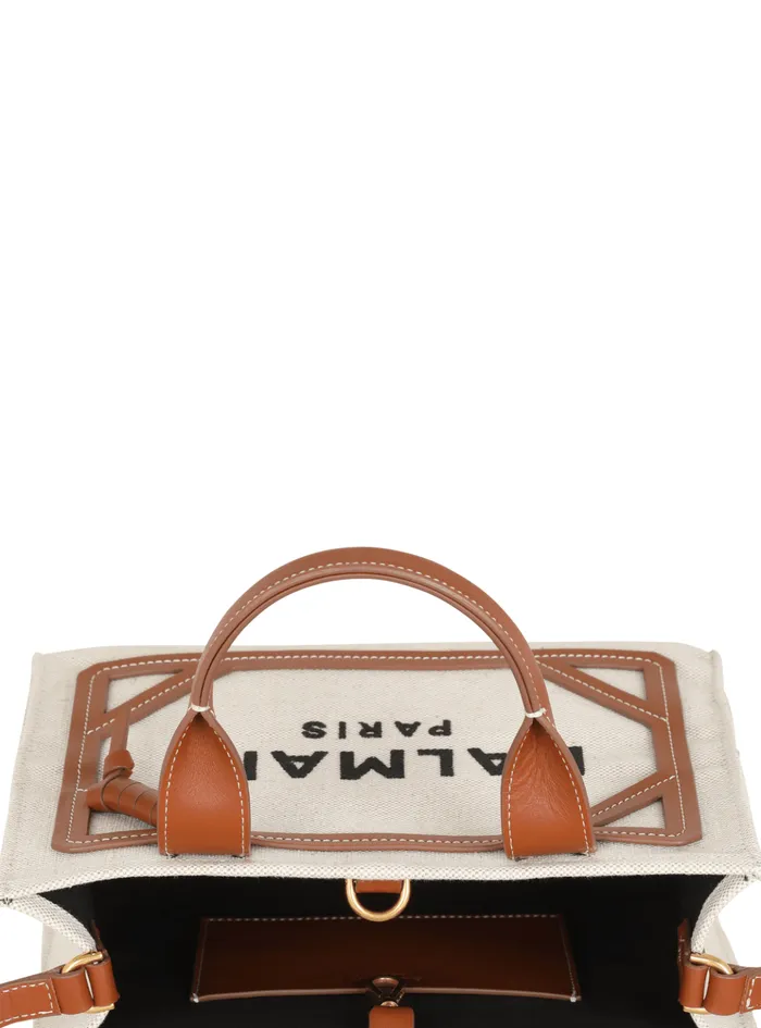 BArmy Small Tote Bag In Canvas And Leather Beige Women Balmain Handbags