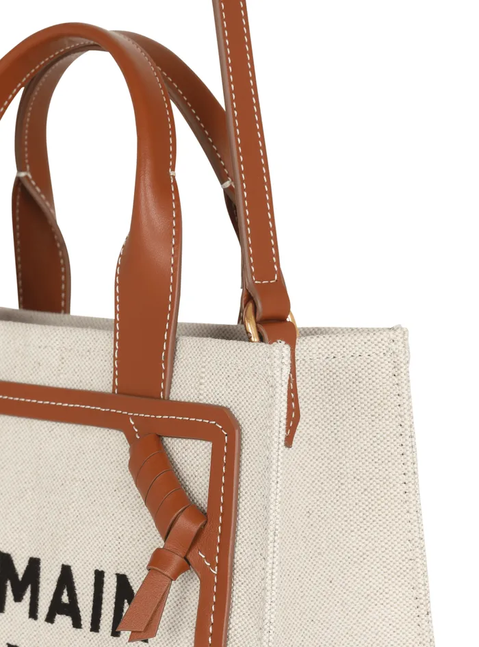 BArmy Small Tote Bag In Canvas And Leather Beige Women Balmain Handbags
