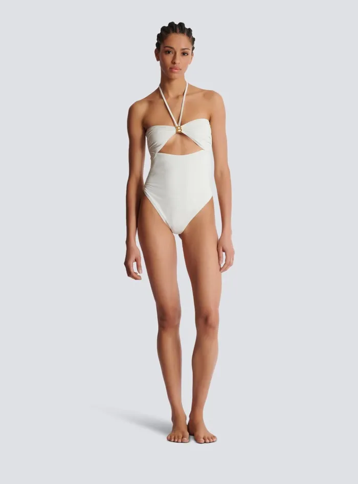 B Bandeau Swimsuit White Women Balmain Swimwear
