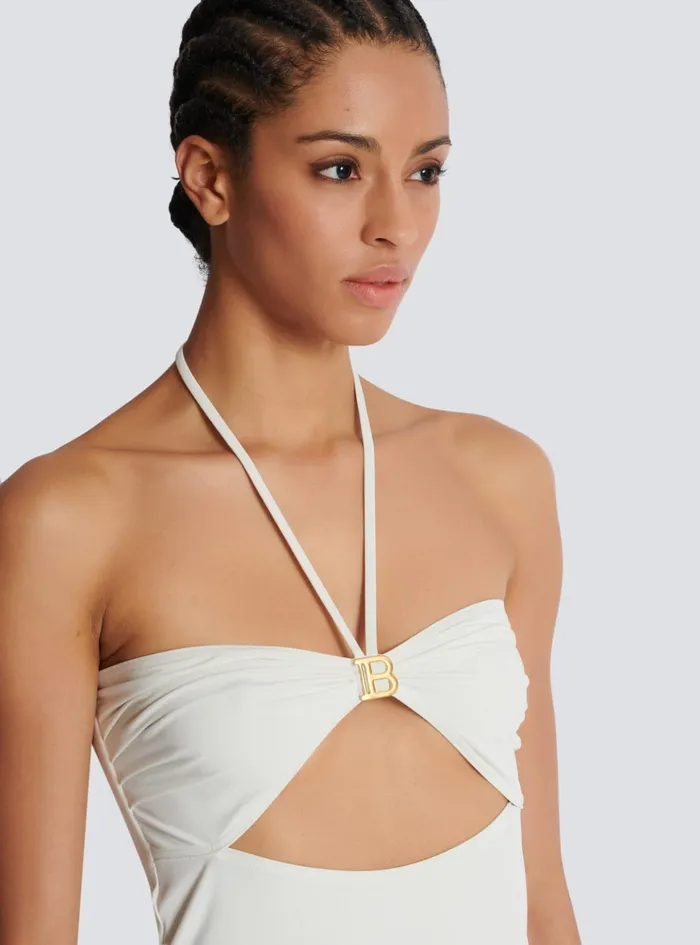 B Bandeau Swimsuit White Women Balmain Swimwear