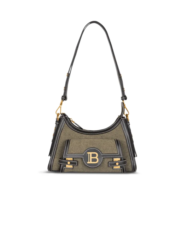 BBuzz Hobo Bag In Leather And Canvas Khaki Women Balmain Crossbody Bags