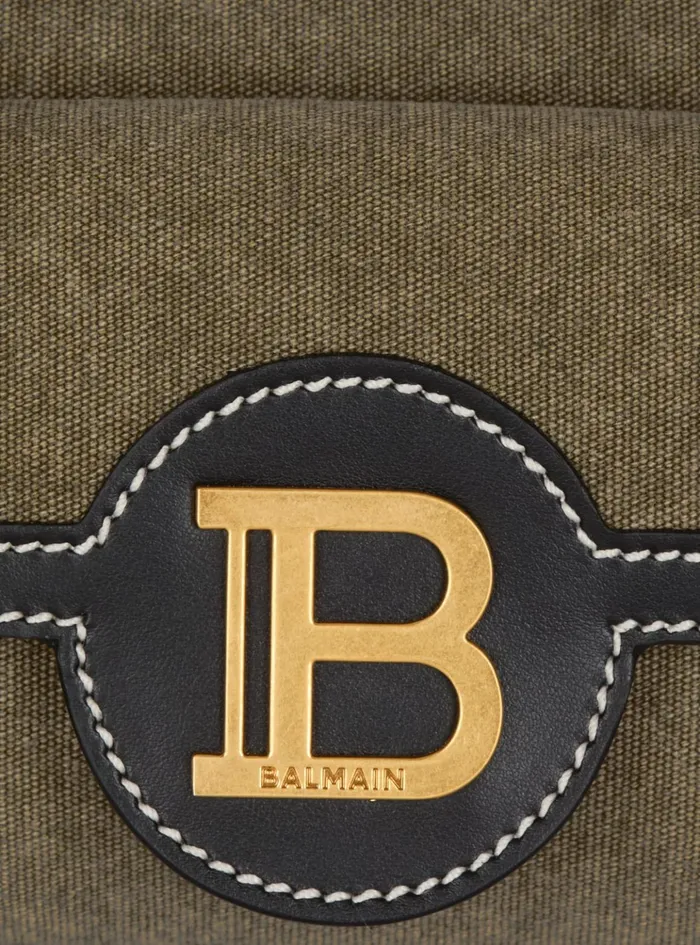BBuzz Hobo Bag In Leather And Canvas Khaki Women Balmain Crossbody Bags