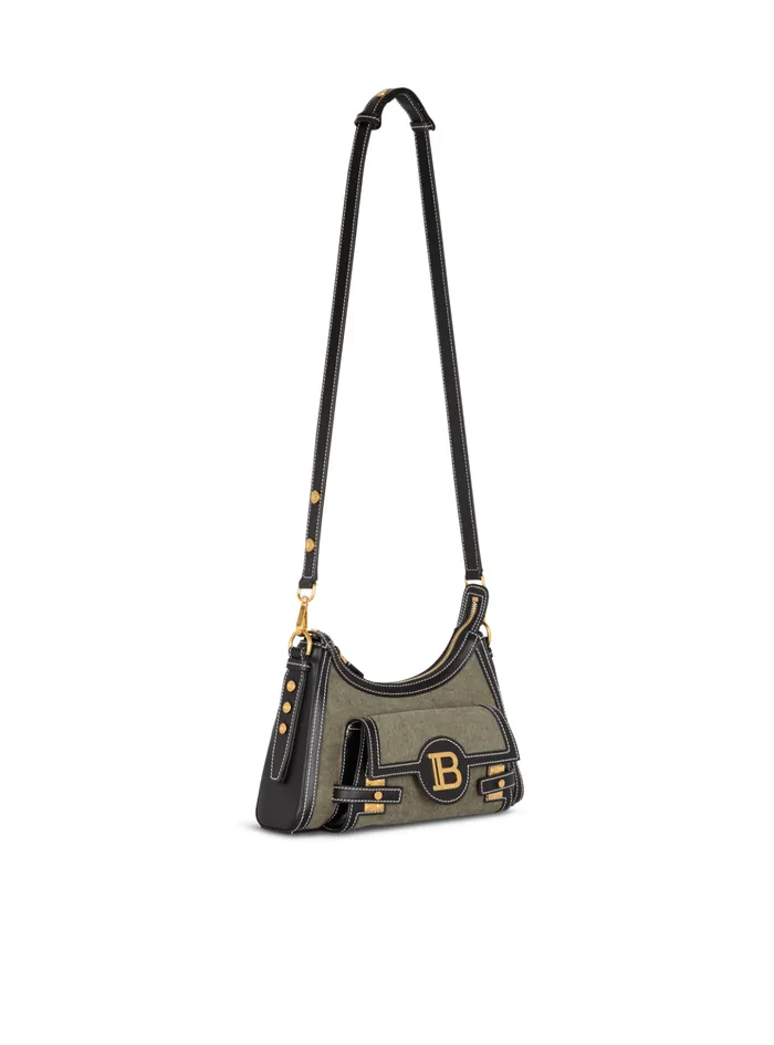 BBuzz Hobo Bag In Leather And Canvas Khaki Women Balmain Crossbody Bags