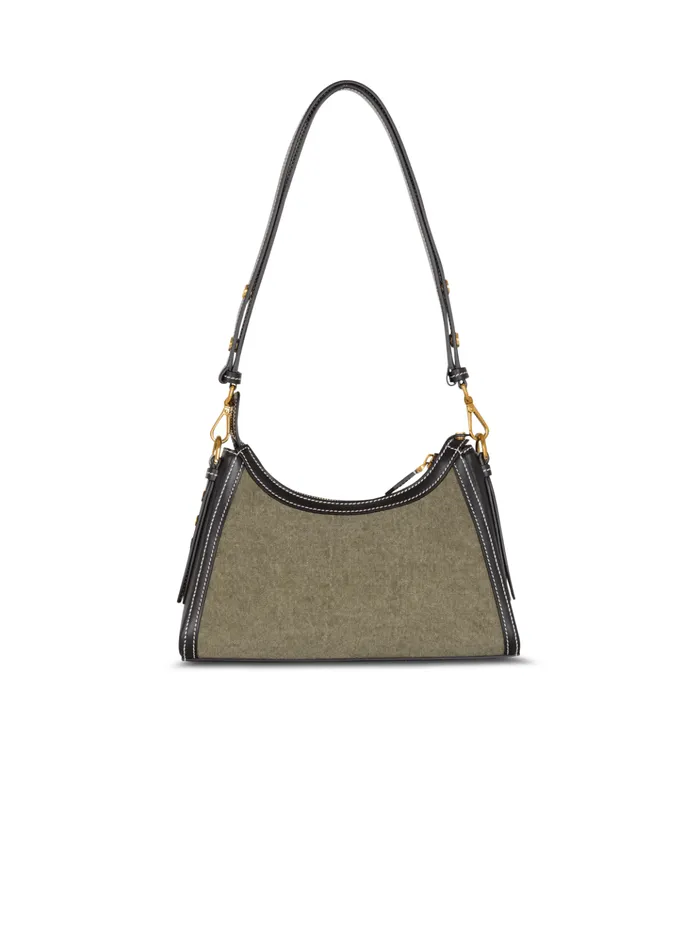 BBuzz Hobo Bag In Leather And Canvas Khaki Women Balmain Crossbody Bags