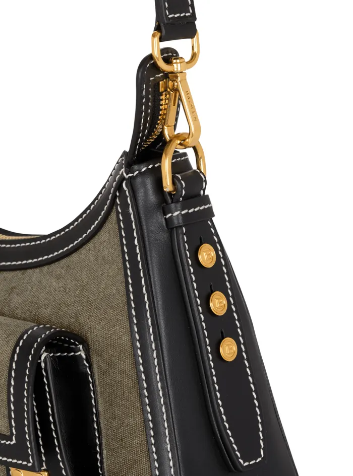 BBuzz Hobo Bag In Leather And Canvas Khaki Women Balmain Crossbody Bags