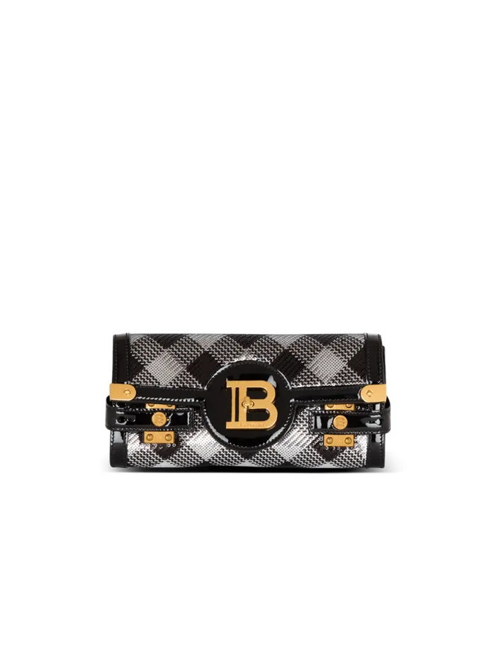 BBuzz Pouch 23 With Gingham Sequins And Patent Leather Black Women Balmain Clutches