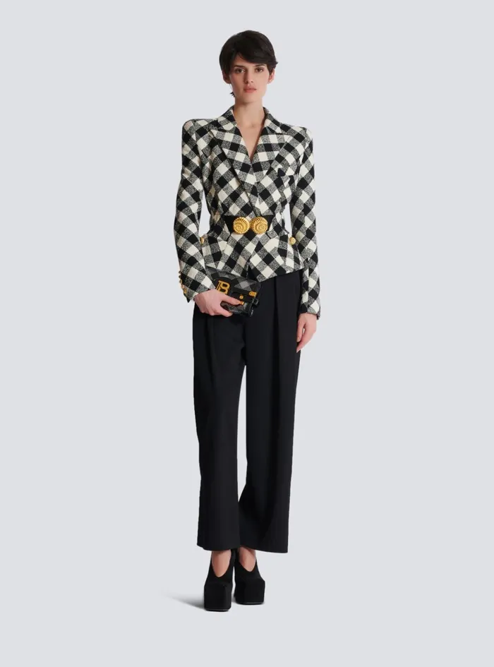 BBuzz Pouch 23 With Gingham Sequins And Patent Leather Black Women Balmain Clutches