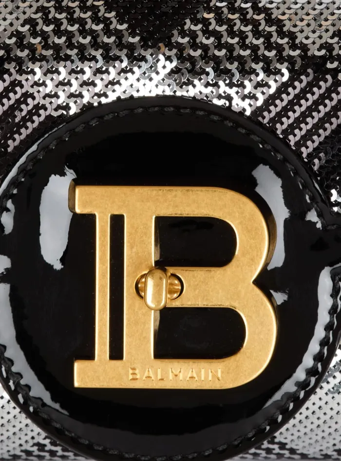 BBuzz Pouch 23 With Gingham Sequins And Patent Leather Black Women Balmain Clutches