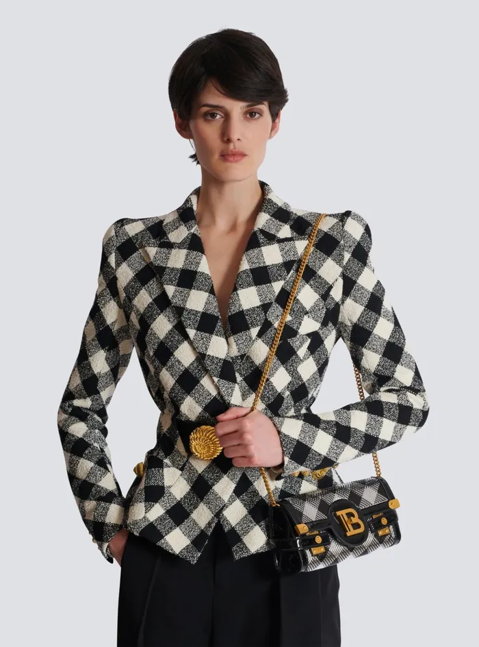 BBuzz Pouch 23 With Gingham Sequins And Patent Leather Black Women Balmain Clutches