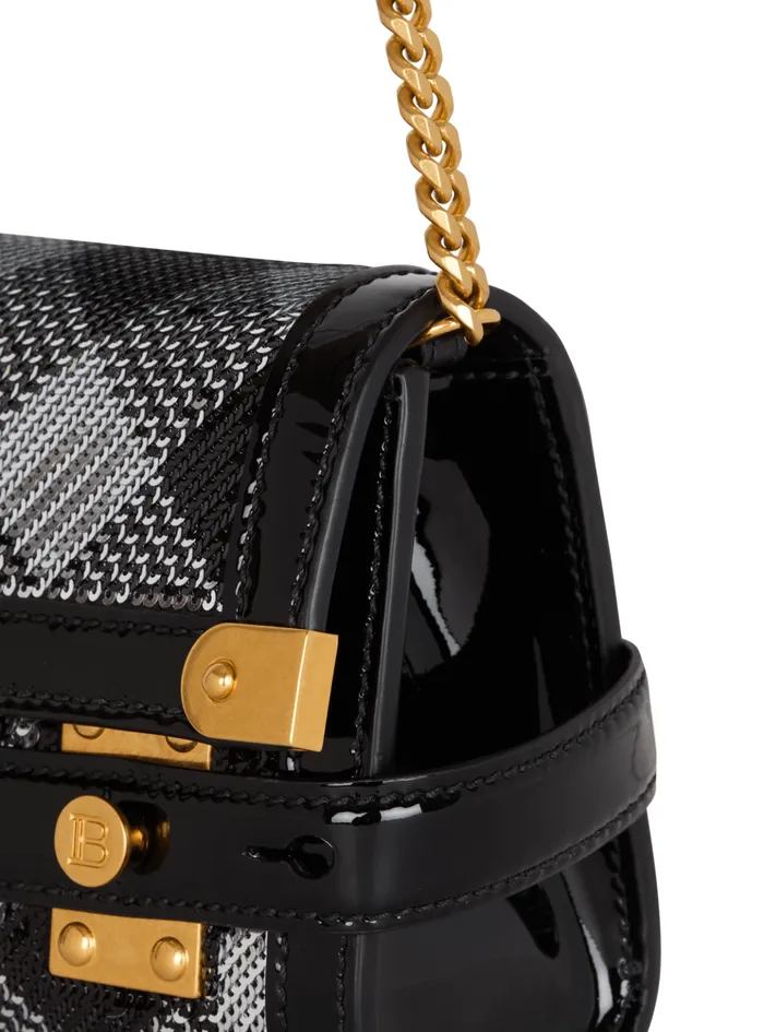 BBuzz Pouch 23 With Gingham Sequins And Patent Leather Black Women Balmain Clutches