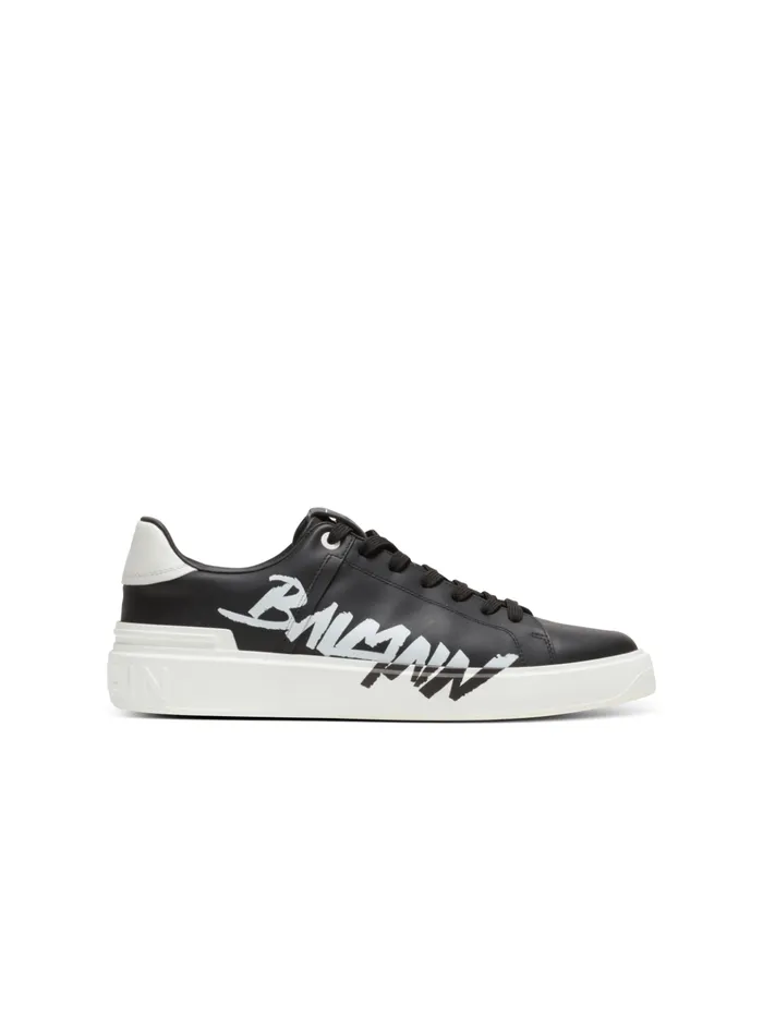 BCourt Printed Leather Sneakers Black Men Balmain Sneakers