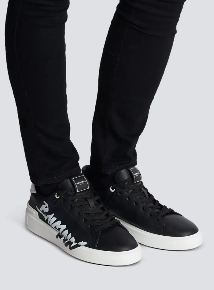 BCourt Printed Leather Sneakers Black Men Balmain Sneakers