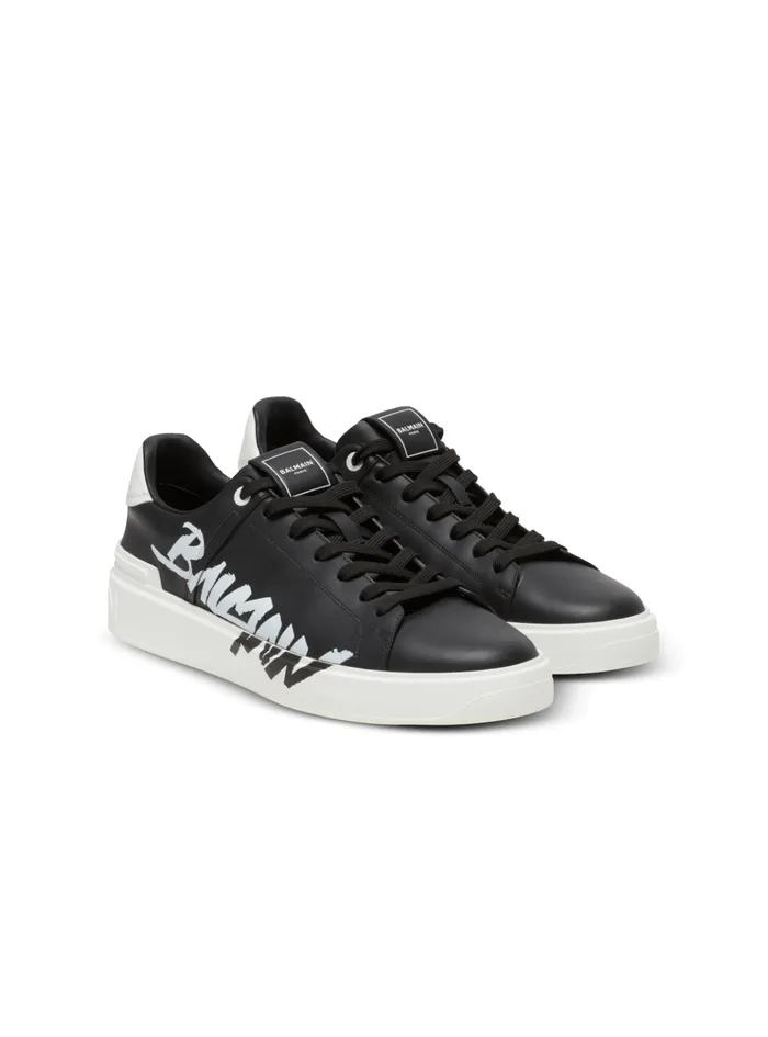 BCourt Printed Leather Sneakers Black Men Balmain Sneakers