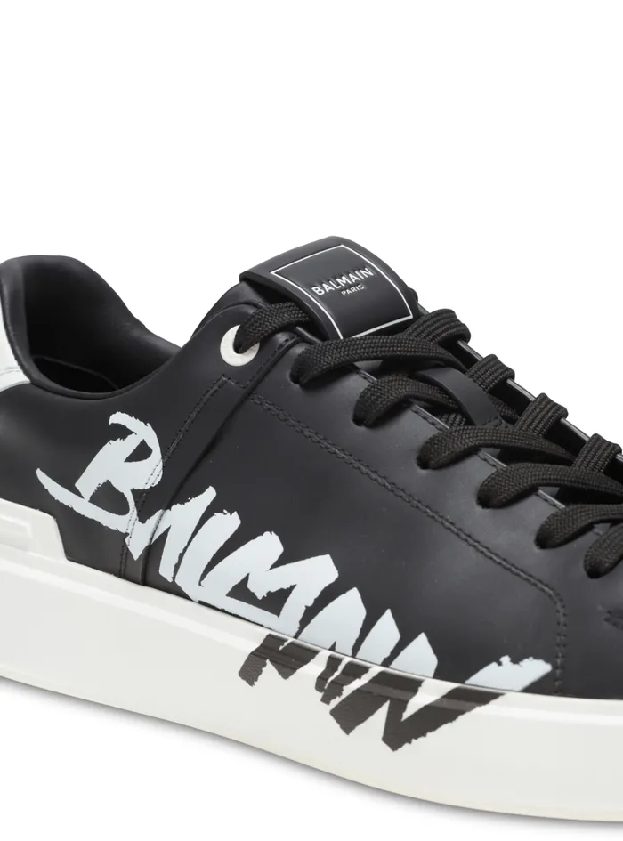 BCourt Printed Leather Sneakers Black Men Balmain Sneakers