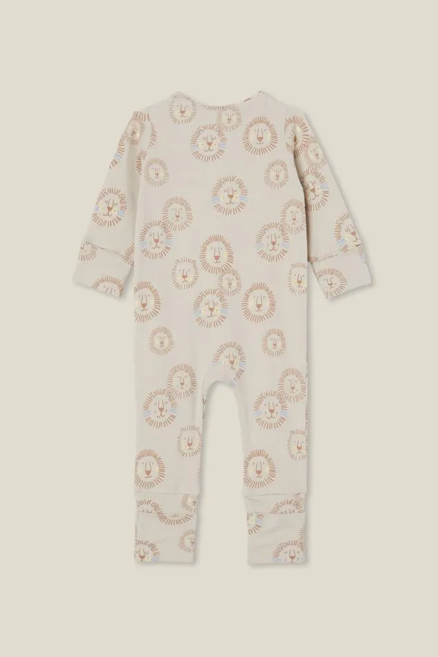 Baby Rompers and All In Ones Cotton On The Billie Long Sleeve Zip Romper Rainy Daylion Roar