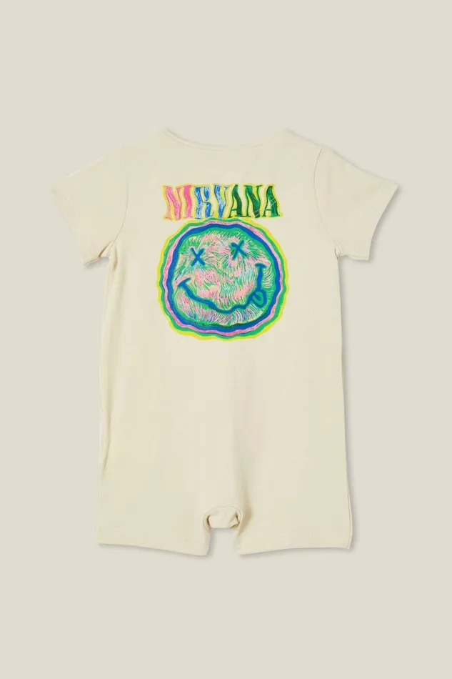 Baby Rompers and All In Ones Cotton On The Billie Short Sleeve Zip Romper License Lcn Mt Rainy Daynirvana Painted
