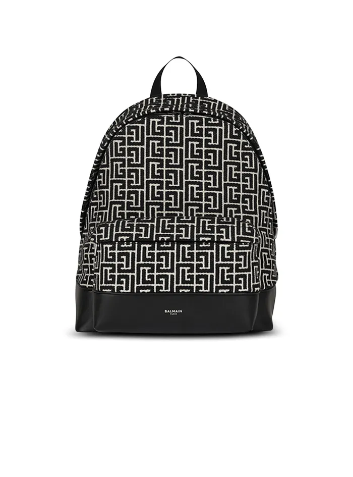 Backpack With Jacquard Monogram Black Men Balmain Bags And Backpacks