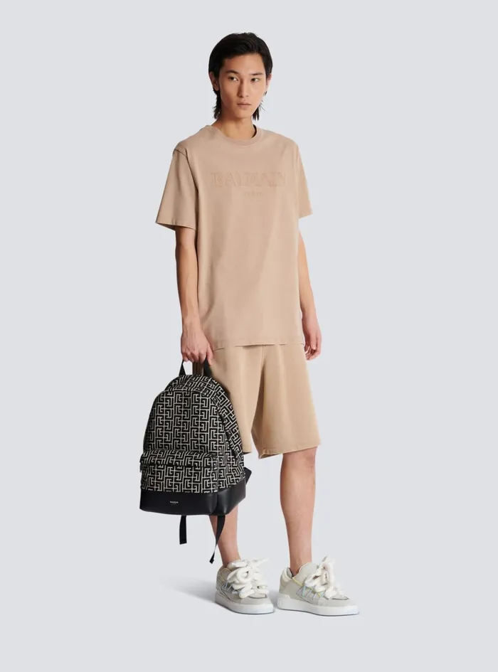 Backpack With Jacquard Monogram Black Men Balmain Bags And Backpacks