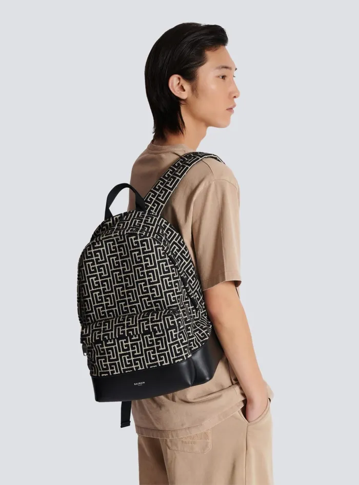 Backpack With Jacquard Monogram Black Men Balmain Bags And Backpacks