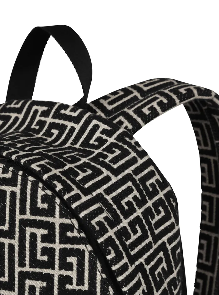 Backpack With Jacquard Monogram Black Men Balmain Bags And Backpacks