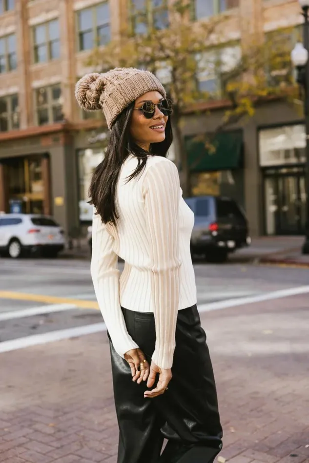 Bailey Ribbed Color Block Sweater In Cream Cream Women Bohme Tops