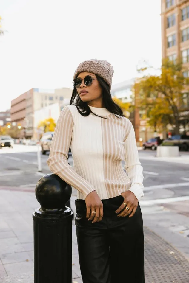 Bailey Ribbed Color Block Sweater In Cream Cream Women Bohme Tops