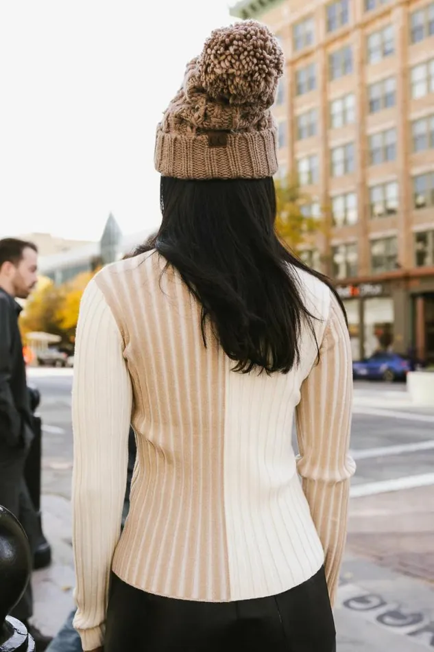 Bailey Ribbed Color Block Sweater In Cream Cream Women Bohme Tops