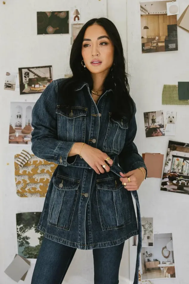 Baker Cargo Denim Jacket Dark Wash Women Bohme Outerwear