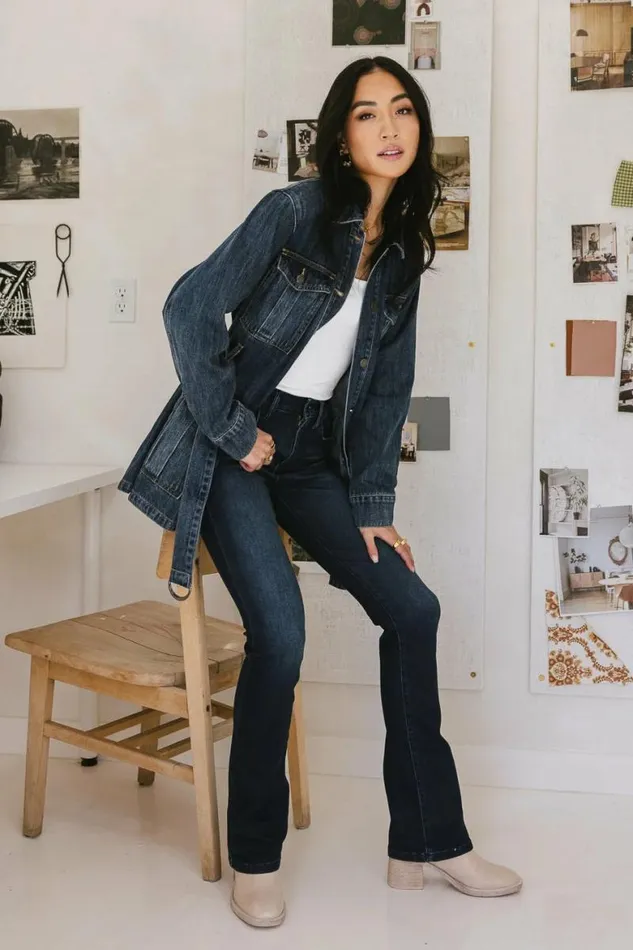 Baker Cargo Denim Jacket Dark Wash Women Bohme Outerwear