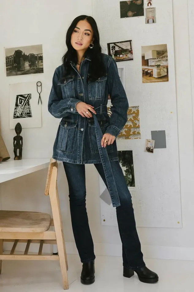 Baker Cargo Denim Jacket Dark Wash Women Bohme Outerwear