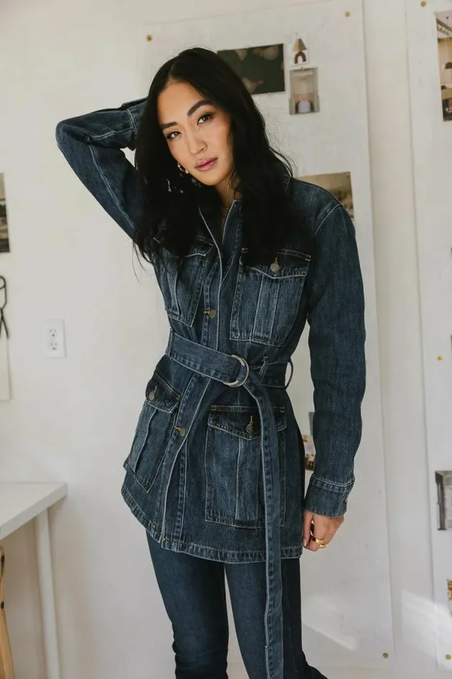 Baker Cargo Denim Jacket Dark Wash Women Bohme Outerwear
