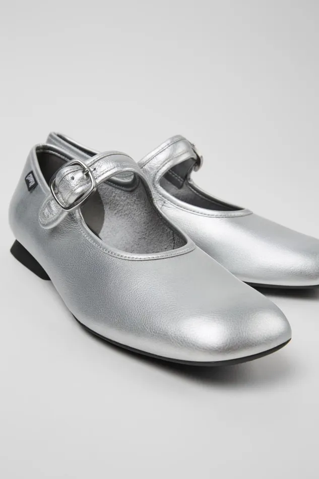 Ballerinas Women Camper Casi Myra Silver Leather Shoes