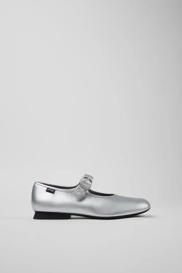 Ballerinas Women Camper Casi Myra Silver Leather Shoes