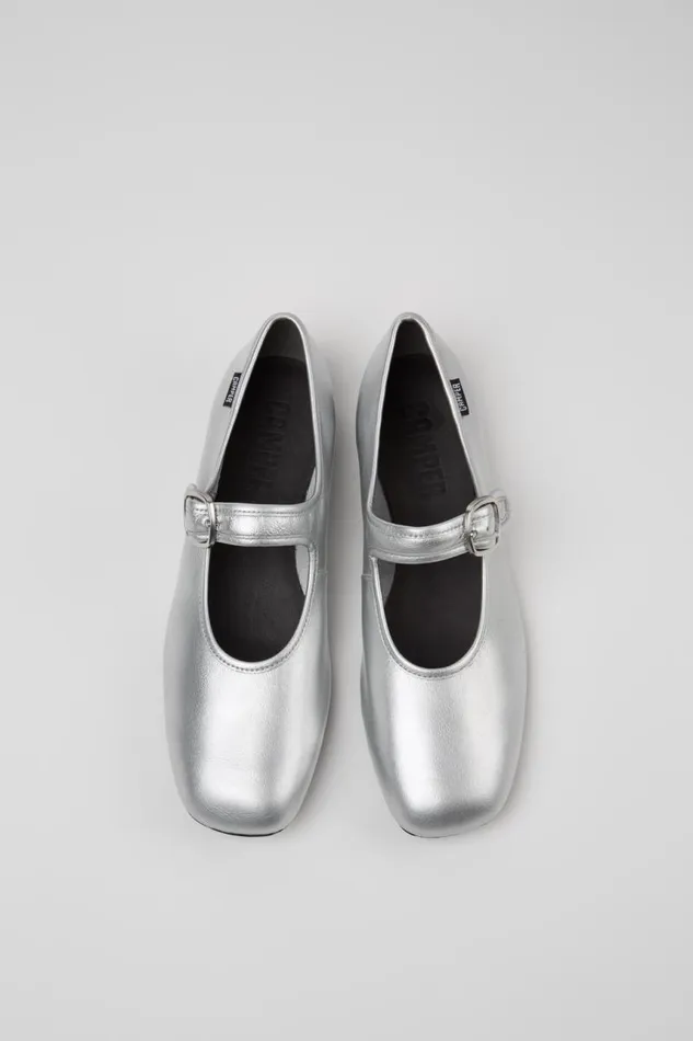 Ballerinas Women Camper Casi Myra Silver Leather Shoes