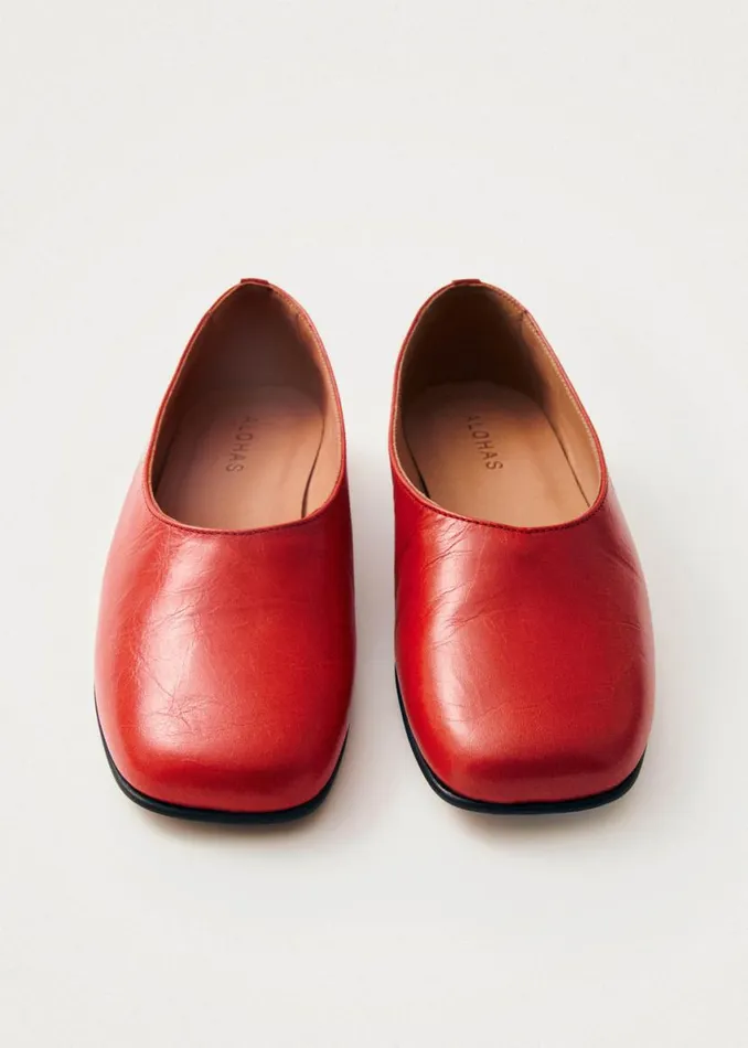 Ballet Flats Women ALOHAS Edie Red Leather Ballet Flats